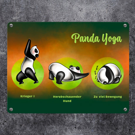 Panda Yoga Metallschild mit Yoga Übungen und Pandabären