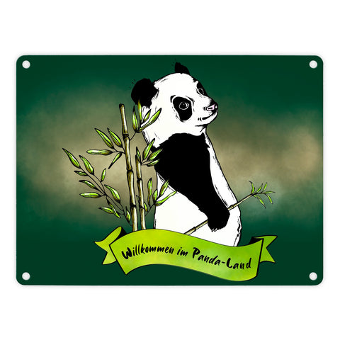 Pandabär Metallschild Willkommen im Panda-Land