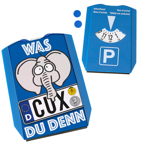 Was CUX-DU denn Parkscheibe mit lustigem Elefant und 2 Einkaufswagenchips