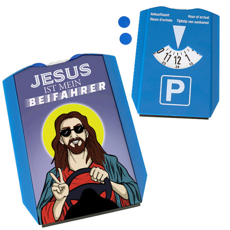 Jesus ist mein Beifahrer Parkscheibe mit 2 Einkaufswagenchips