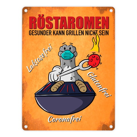Röstaromen Metallschild mit Seeleopard beim Grillen
