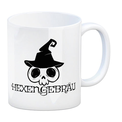Kaffeebecher mit lustigem Halloween Motiv - Totenkopf mit Hexenhut