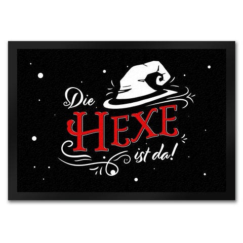 Fußmatte im Halloween Design mit lustigem Spruch und Hexenhut - Die Hexe ist da