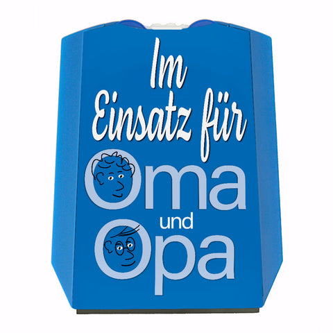 Parkscheibe mit Spruch: Im Einsatz für Oma und Opa mit 2 Einkaufswagenchips