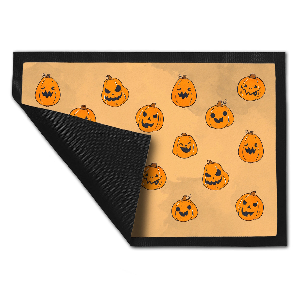 Fußmatte im Halloween Design - mit vielen lustigen geschnitzten Kürbisköpfen