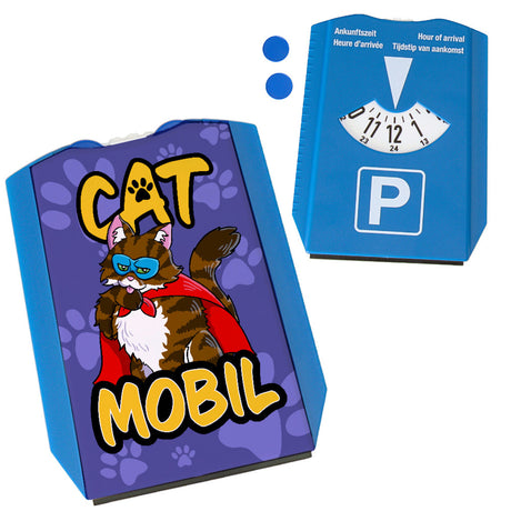 Parkscheibe mit Superhelden Katzen-Motiv und 2 Einkaufswagenchips - Catmobil