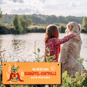 Metallschild mit Yorkshire Terrier - Achtung Schnüffel-Kontrolle aller Besucher
