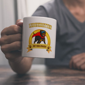 Kaffeebecher mit Superheld - Rottweiler - Lebensretter auf vier Pfoten