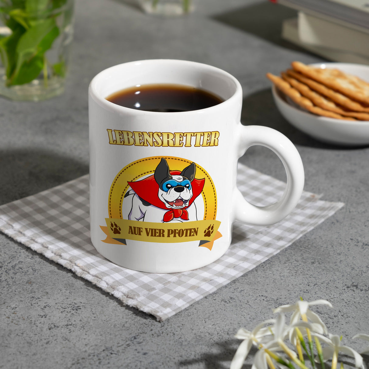 Kaffeebecher mit Superheld - Dogge - Lebensretter auf vier Pfoten