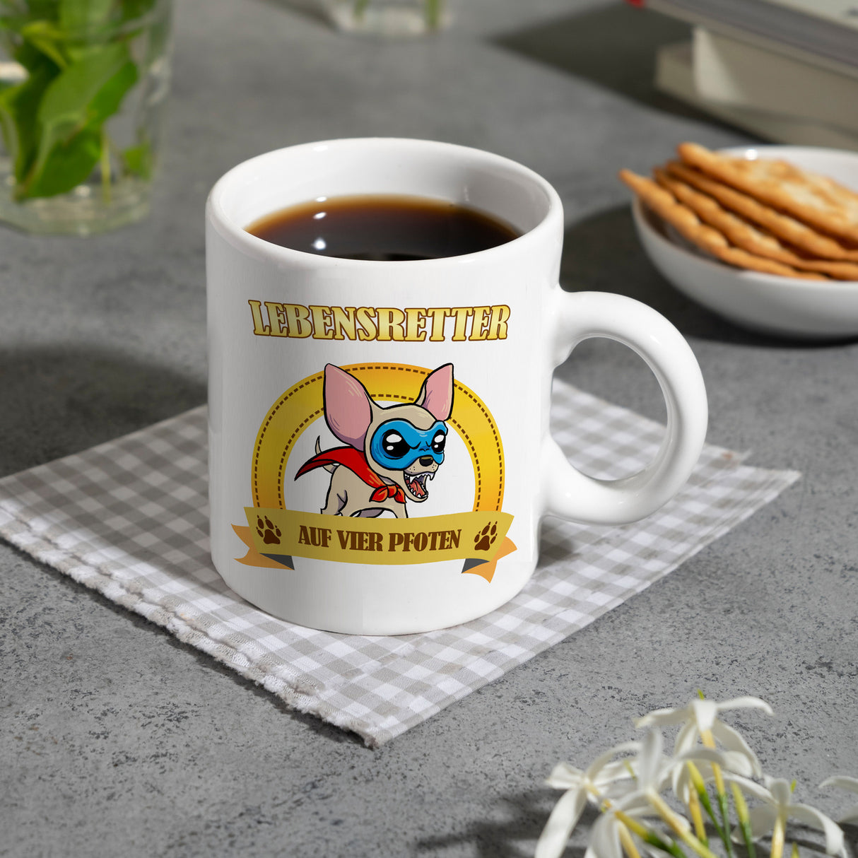 Kaffeebecher mit Superheld - Chihuahua - Lebensretter auf vier Pfoten