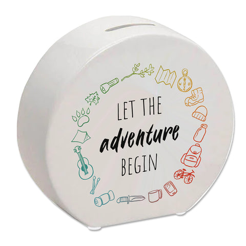 Spardose mit Campingmotiven in bunten Farben - Let the adventure begin
