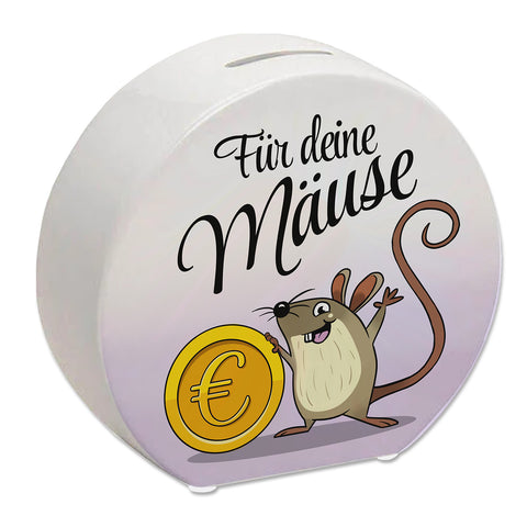Spardose für Kinder mit süßer Maus und Münze sowie Spruch - Für deine Mäuse