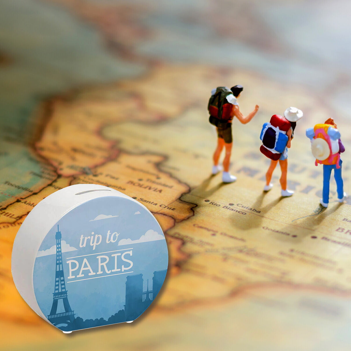 Spardose mit schönem Motiv und Text - Trip to Paris
