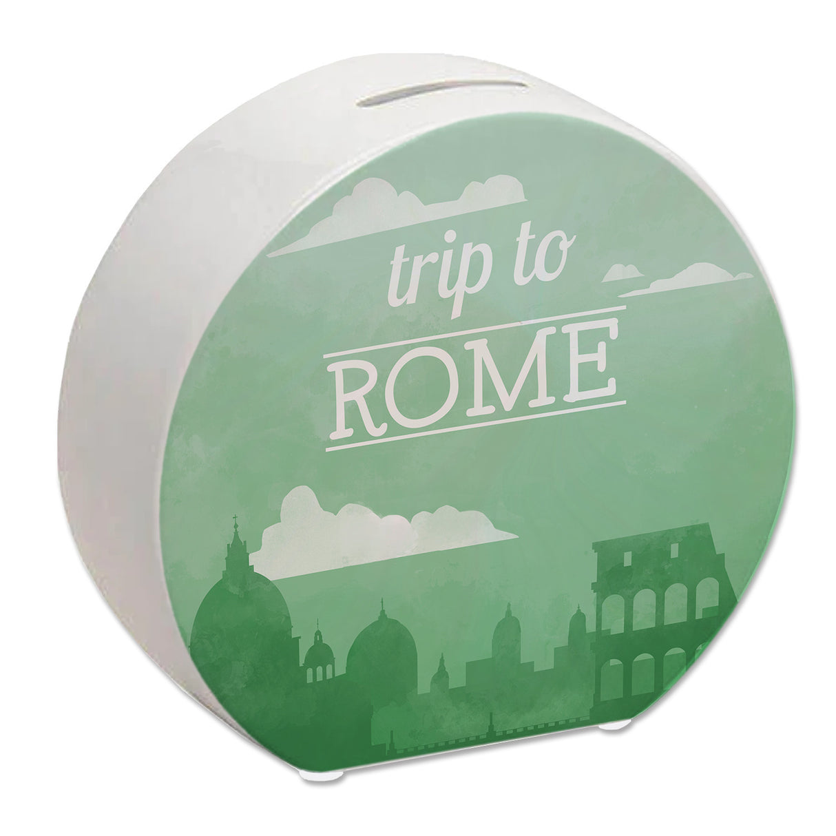 Spardose mit schönem Motiv und Text - Trip to Rom