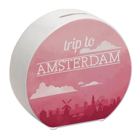 Spardose mit schönem Motiv und Text - Trip to Amsterdam