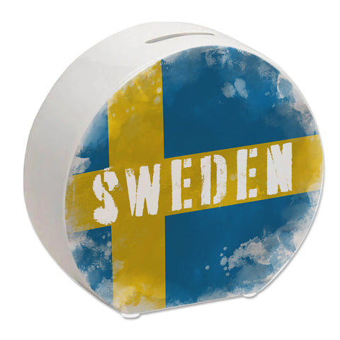 Spardose mit Schweden-Flagge im Used Look - Sparschwein für Urlauber