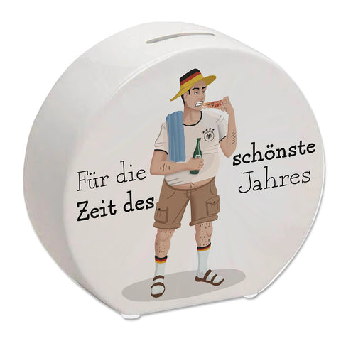 Spardose mit Karikatur eines Deutschen - Für die schönste Zeit des Jahres