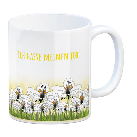 Kaffeebecher mit Wiesen-Motiv, Biene und witzigem Spruch fürs Büro oder Kollegen