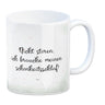 Kaffeebecher in pastellfarben mit schlafender Katze und witzigem Spruch