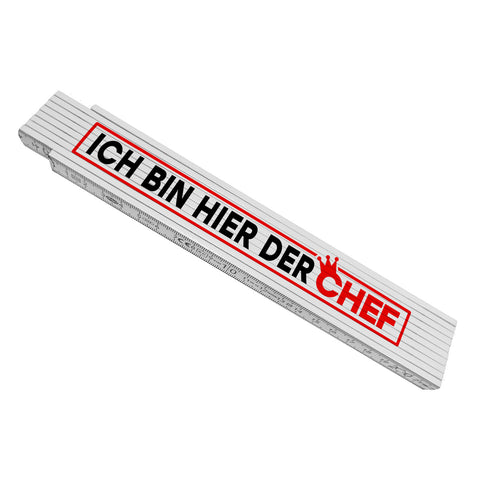 Meterstab aus Holz mit lustigem Spruch und Krone - Ich bin hier der Chef