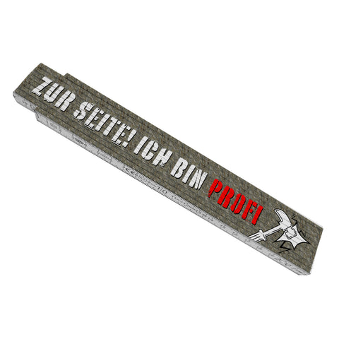 Meterstab aus Holz mit lustigem Spruch und Hammer - Zur Seite! Ich bin Profi