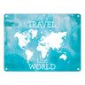 Metallschild mit Weltkarte und Spruch - let's travel the world