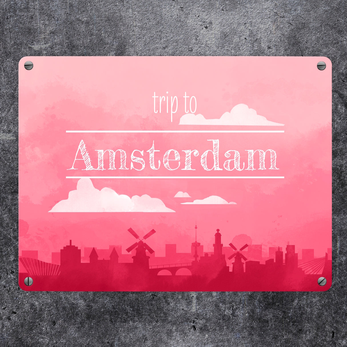 Metallschild für Fans von Städtetrips mit der Silhouette von Amsterdam
