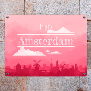 Metallschild für Fans von Städtetrips mit der Silhouette von Amsterdam