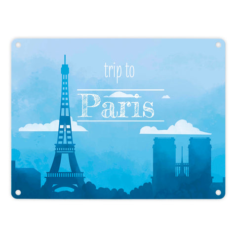 Metallschild in 15x20 cm für Fans von Städtetrips mit der Silhouette von Paris