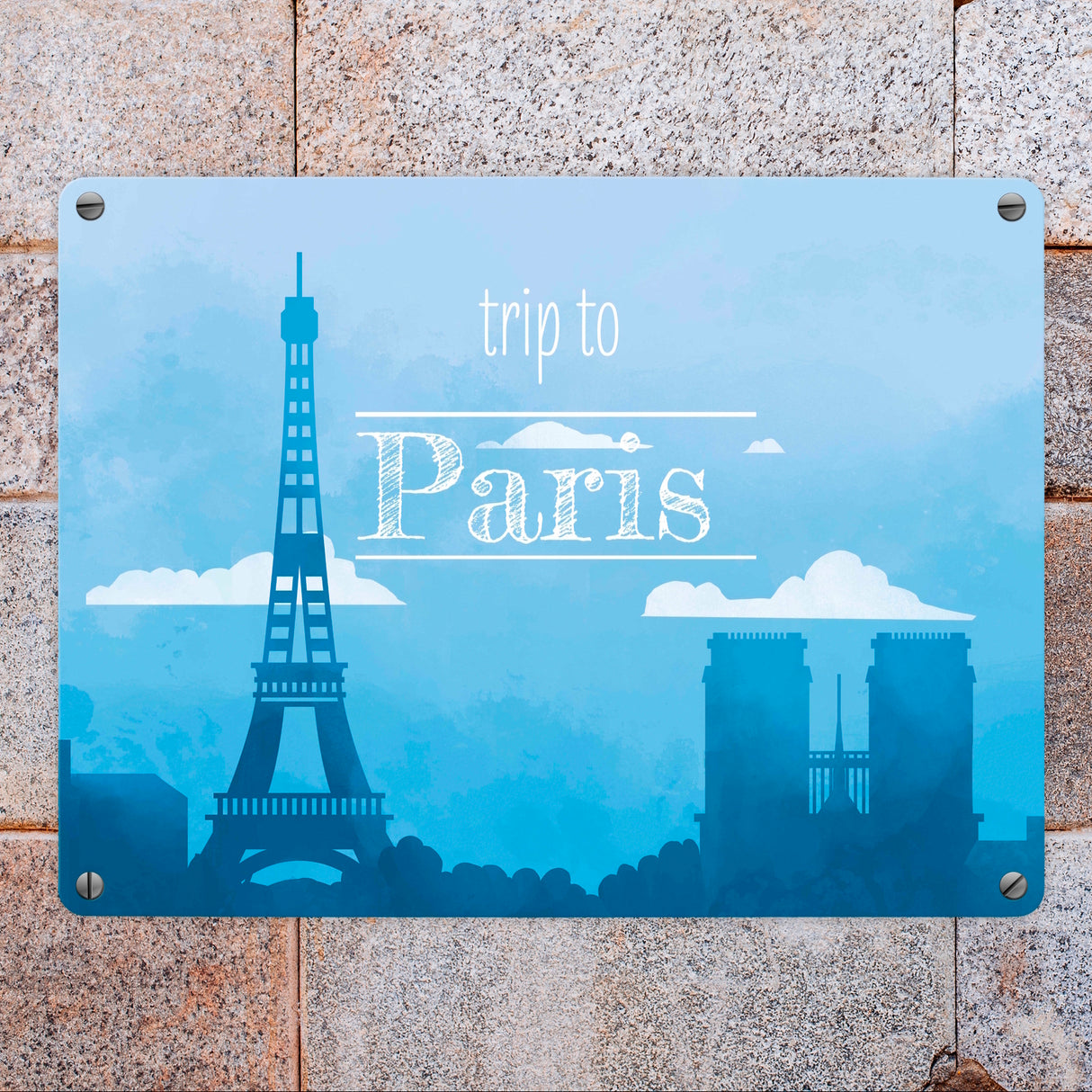 Metallschild in 15x20 cm für Fans von Städtetrips mit der Silhouette von Paris