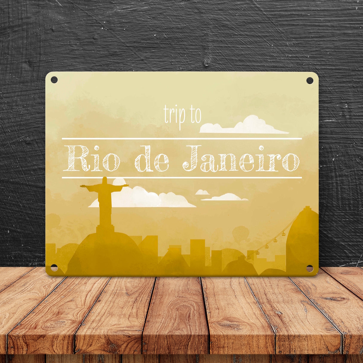 Metallschild in 15x20 cm für Fans von Städtetrips mit der Silhouette von Rio