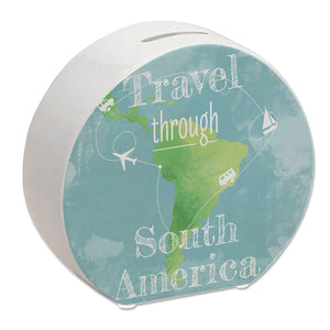 Spardose mit Südamerika Karte und Spruch - travel through Südamerika