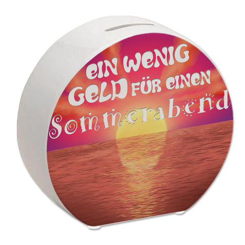 Spardose mit schönem Sonnenuntergang - Ein wenig Geld für einen Sommerabend