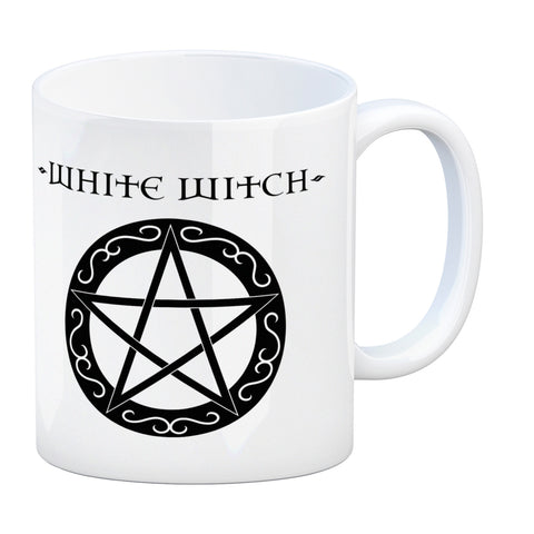 Kaffeebecher mit magischen Pentagrammen und Spruch - White Witch - Dark Witch