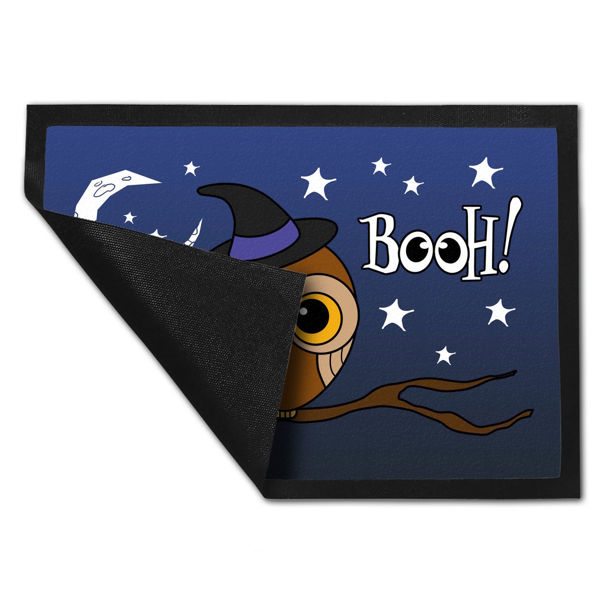 Fußmatte für Halloween mit niedlichem Eulenmotiv und Spruch - BOOH!