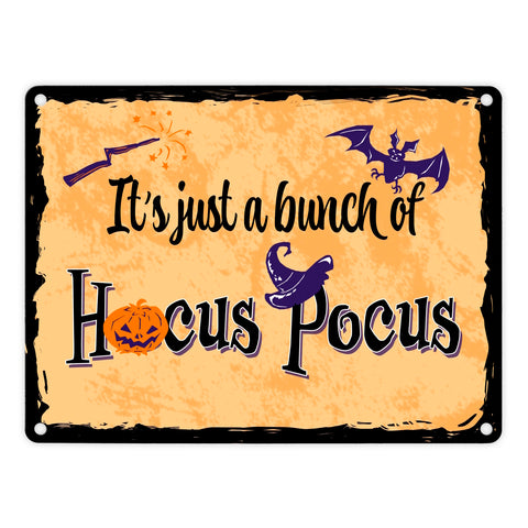 Metallschild mit Halloween Motiv und Spruch - It's just a bunch of Hocus Pocus -