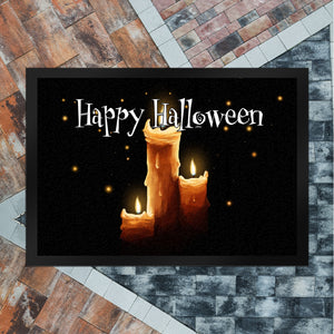 Fußmatte in 35x50 cm mit Kerze Motiv und Happy Halloween Schriftzug