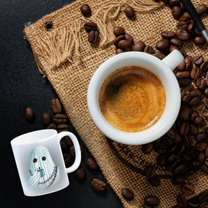 Kaffeebecher mit lustigem Motiv und Spruch - Auch Geister brauchen Kaffee -