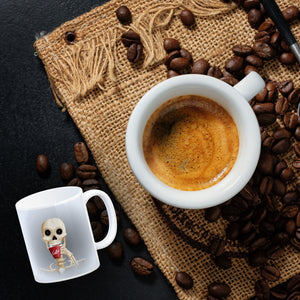 Kaffeebecher mit lustigem Motiv und Spruch - Auch Skelette brauchen Kaffee -