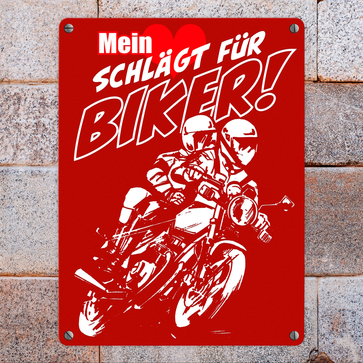 Metallschild mit Motorrad Mein Herz schlägt für Biker