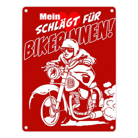 Metallschild mit Motorrad Mein Herz schlägt für Bikerinnen