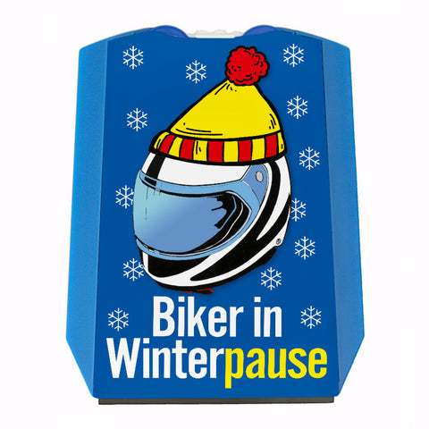 Parkscheibe zum Thema Motorradfahren mit Spruch Biker in Winterpause