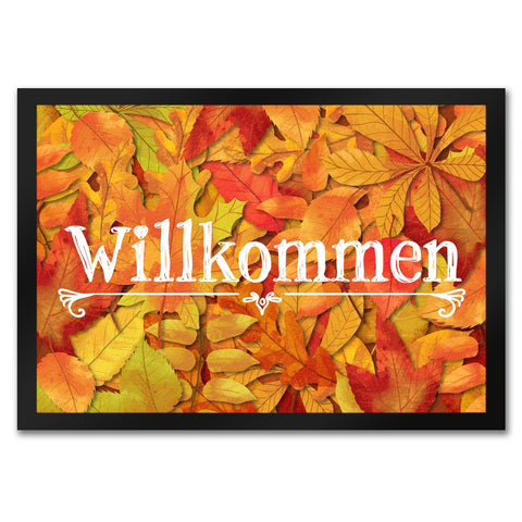 Fußmatte mit schönen Herbstblättern und Schriftzug - Willkommen