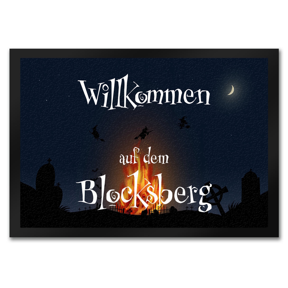Fußmatte für Halloween mit Hexenfeuer und Spruch - Willkommen auf dem Blocksberg