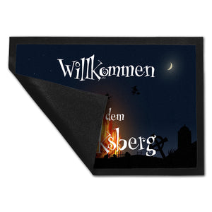 Fußmatte für Halloween mit Hexenfeuer und Spruch - Willkommen auf dem Blocksberg