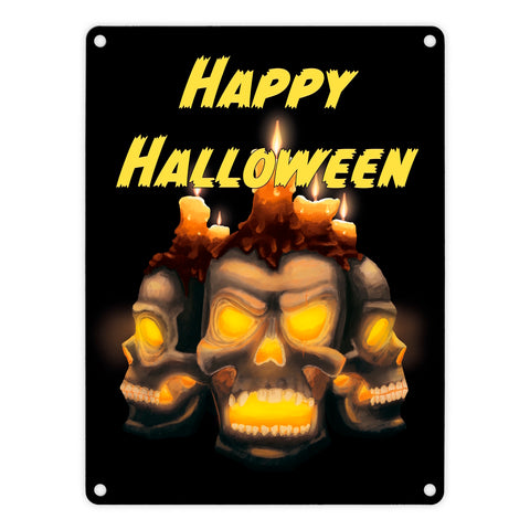 Metallschild für Halloween mit Totenköpfen und Schriftzug - Happy Halloween