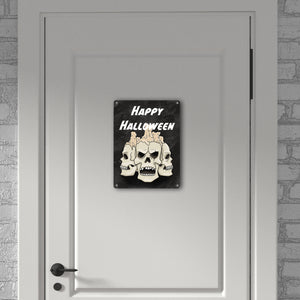 Metallschild für Halloween mit Totenköpfen und Schriftzug - Happy Halloween