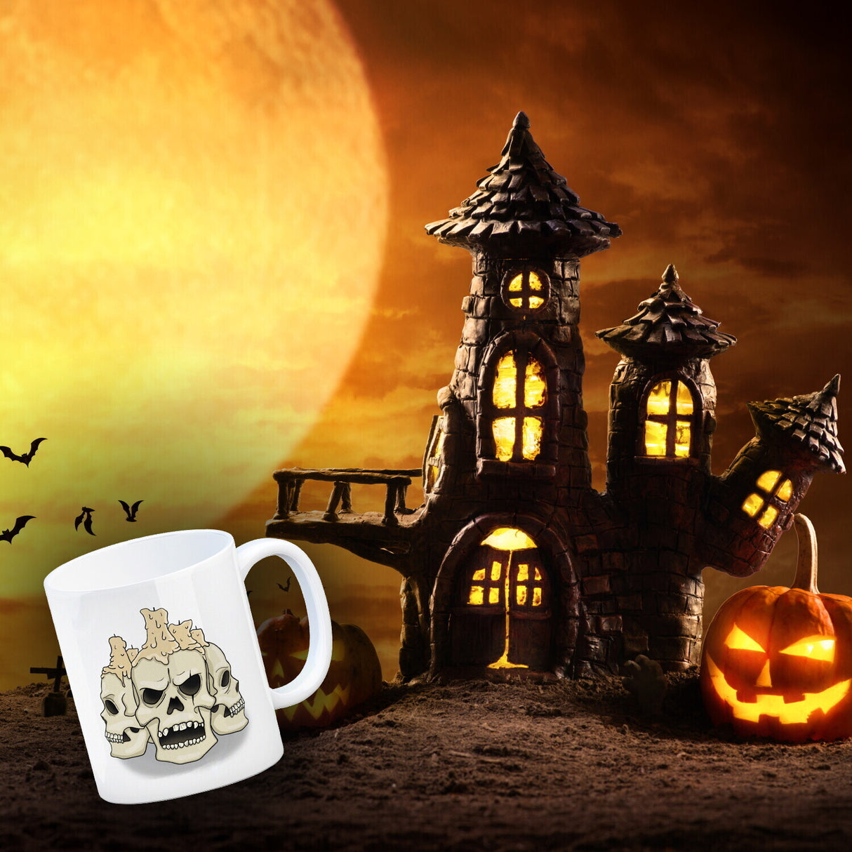 Kaffeetasse mit Totenköpfen und Kerzen - Happy Halloween