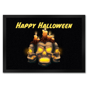 Fußmatte für Halloween mit Totenköpfen und brennenden Kerzen - Happy Halloween