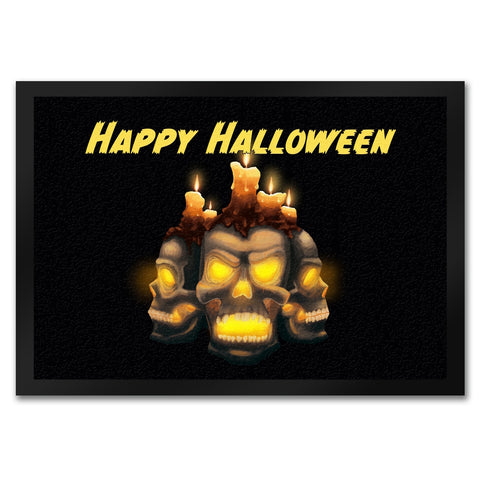 Fußmatte für Halloween mit Totenköpfen und brennenden Kerzen - Happy Halloween